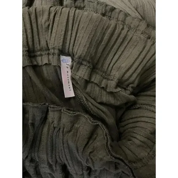 Free People Olive Ribbed Wide Leg Pants Smocked Waist Small Petite Preloved - Picture 3 of 5